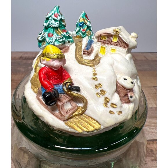 Vintage Glass Jar With Christmas Scene Ceramic Cork Lid - Picture 4 of 6